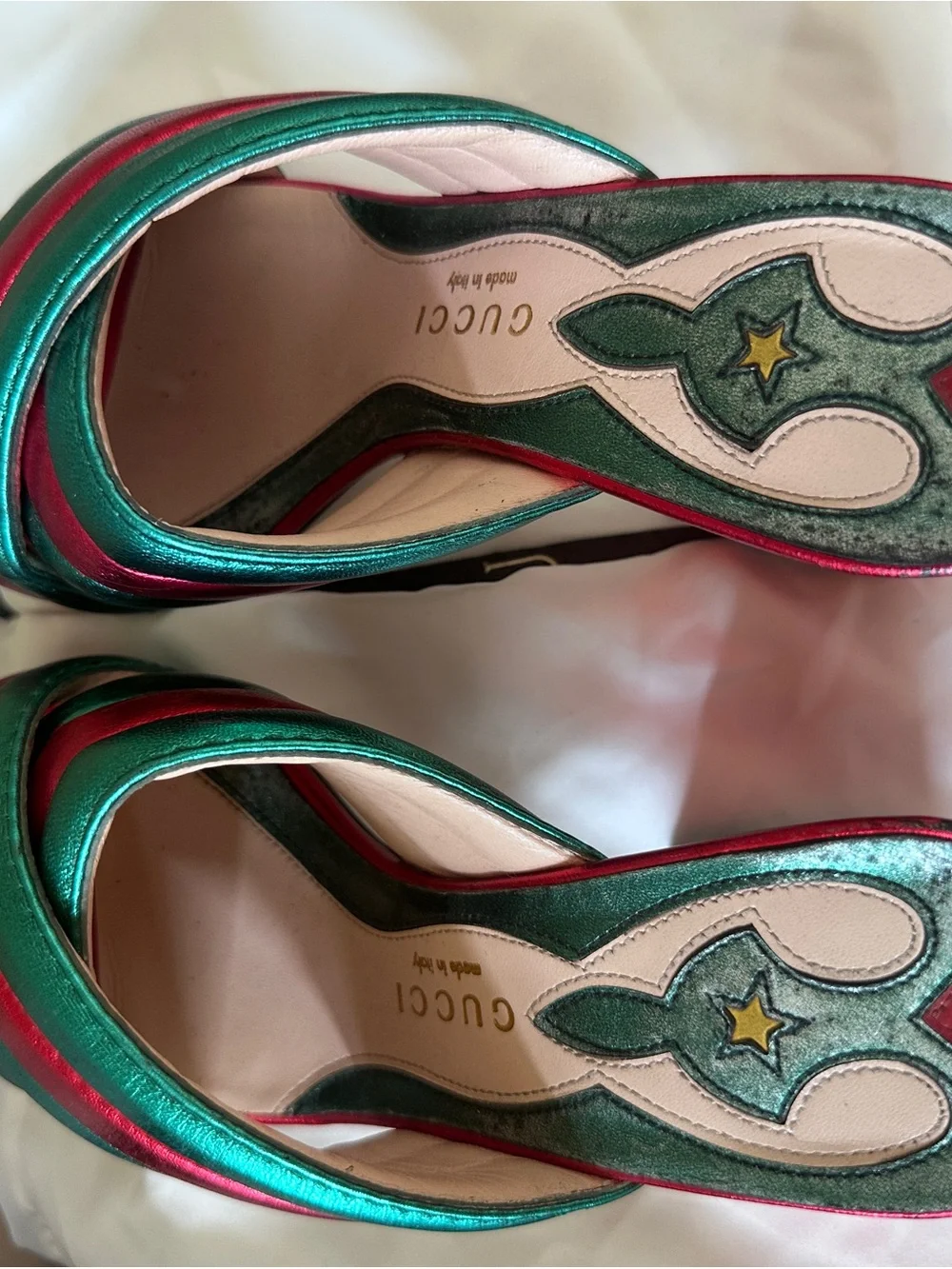 Gucci Metallic Teal and Fuchsia Crisscross Slide Mules - Picture 12 of 16